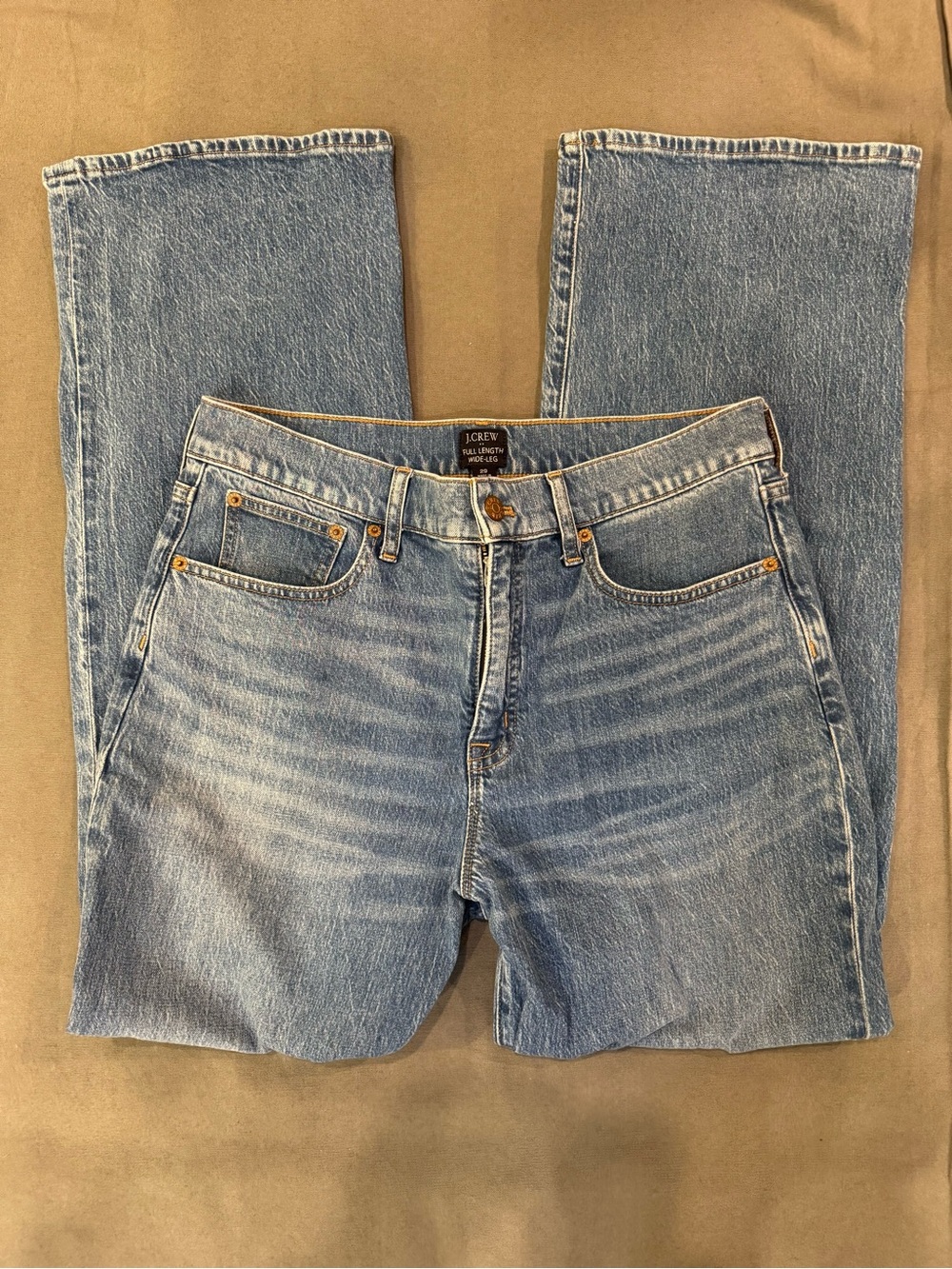 J. Crew Women's Size 29 Full Length Wide Leg Jeans Blue Wash Denim - Picture 2 of 8